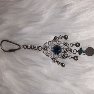 filigree beaded evil eye art keychain or purse  charm or decor hamsa